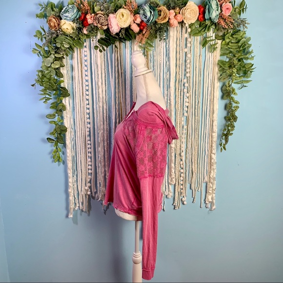 Free People Crochet Detail Hooded Top Small - Picture 4 of 6